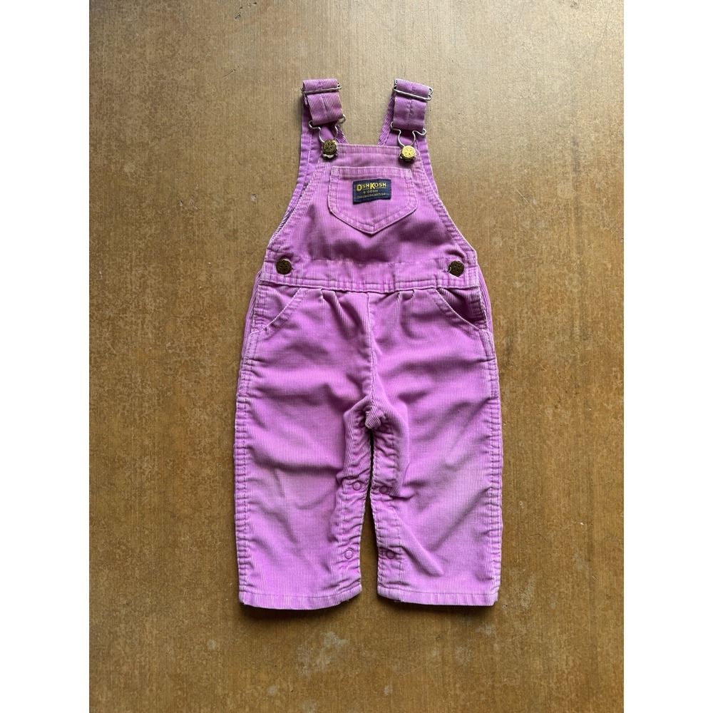 VTG 90s OshKosh Bgosh Pink Corduroy Overalls Vestbak Kids 12M Made in USA